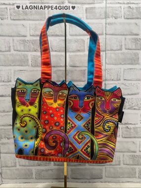 Laurel Burke Colorful Cat Feline Friends Tote Bag - Multicolor. NEW with tags